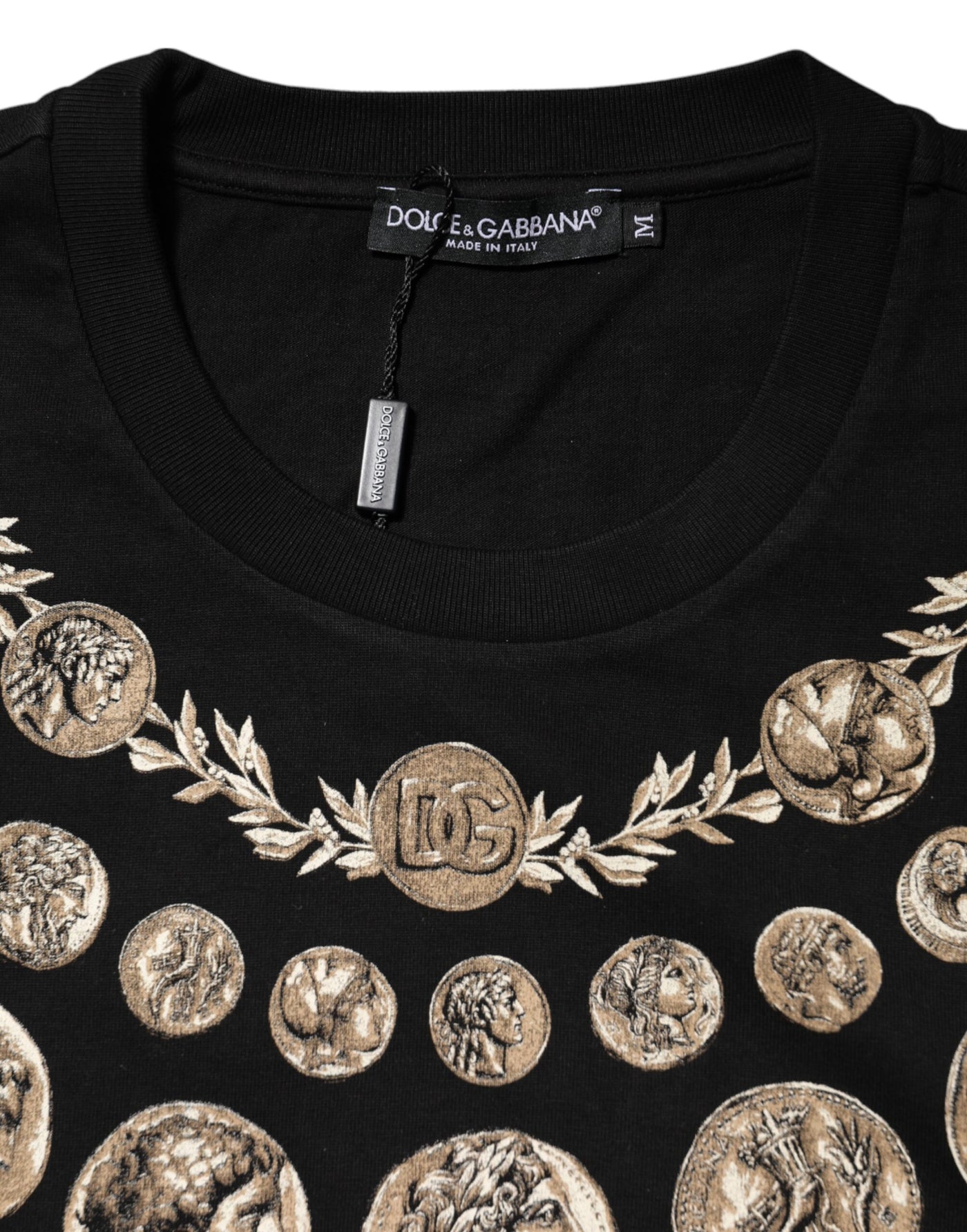 T-shirt ras du cou en coton noir à imprimé pièces Dolce &amp; Gabbana