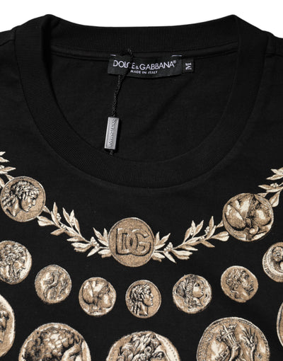 T-shirt ras du cou en coton noir à imprimé pièces Dolce &amp; Gabbana