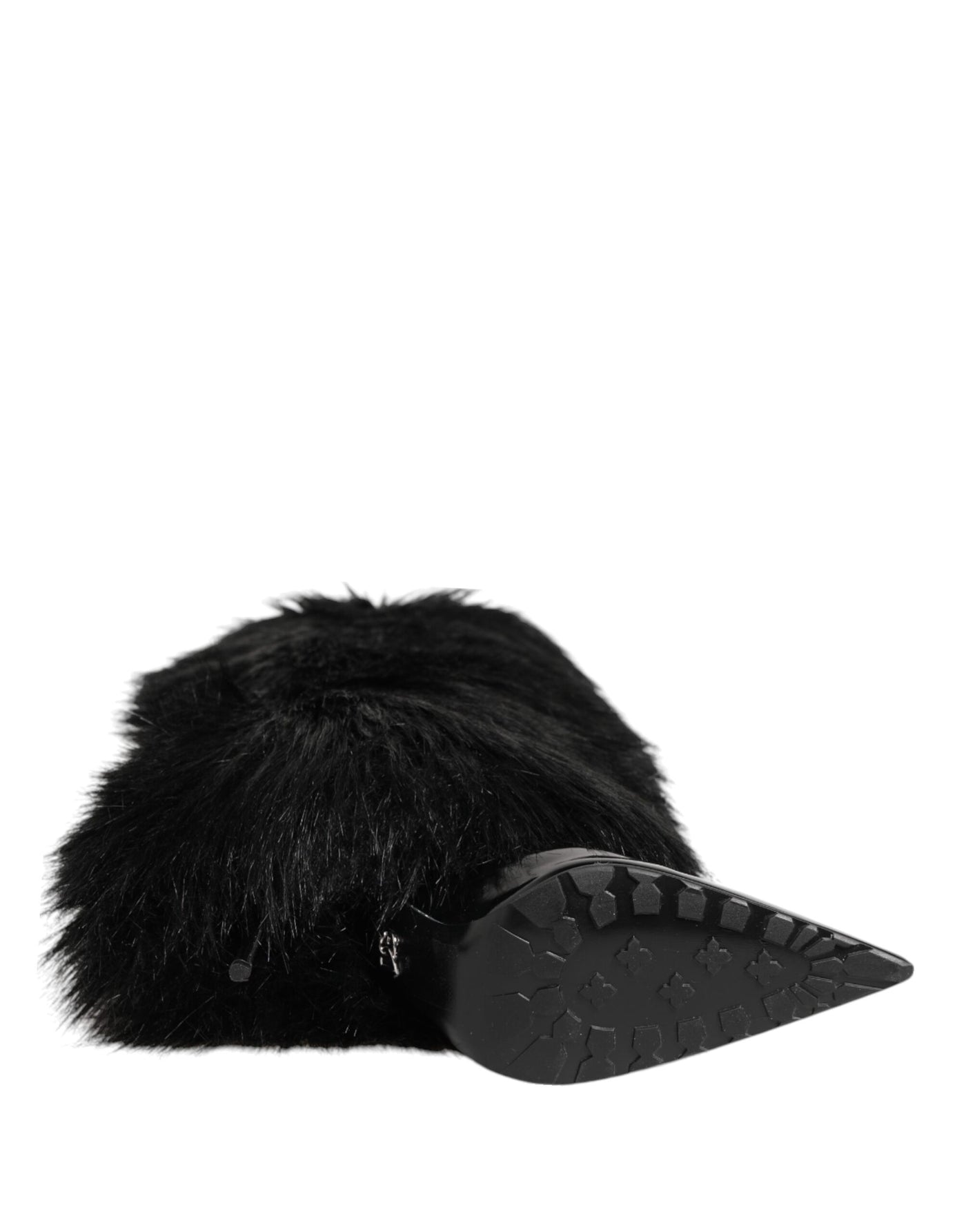 Dolce & Gabbana Black Faux Fur Pointed Knee High Stiletto Boots Shoes