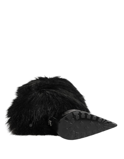 Dolce & Gabbana Black Faux Fur Pointed Knee High Stiletto Boots Shoes