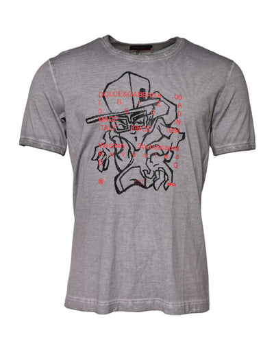 T-shirt ras du cou en coton gris à imprimé graphique Dolce &amp; Gabbana