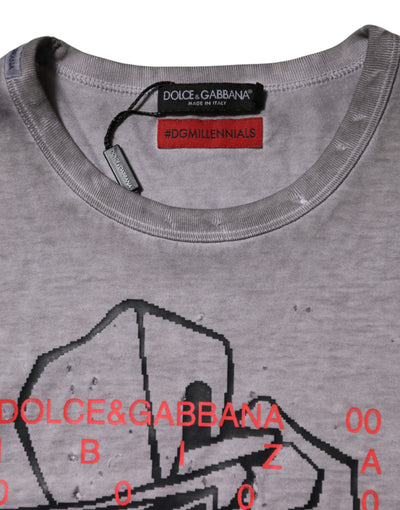 T-shirt ras du cou en coton gris à imprimé graphique Dolce &amp; Gabbana