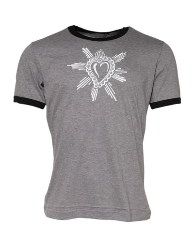 Dolce & Gabbana Gray Sacred Heart Cotton Crew Neck T-shirt