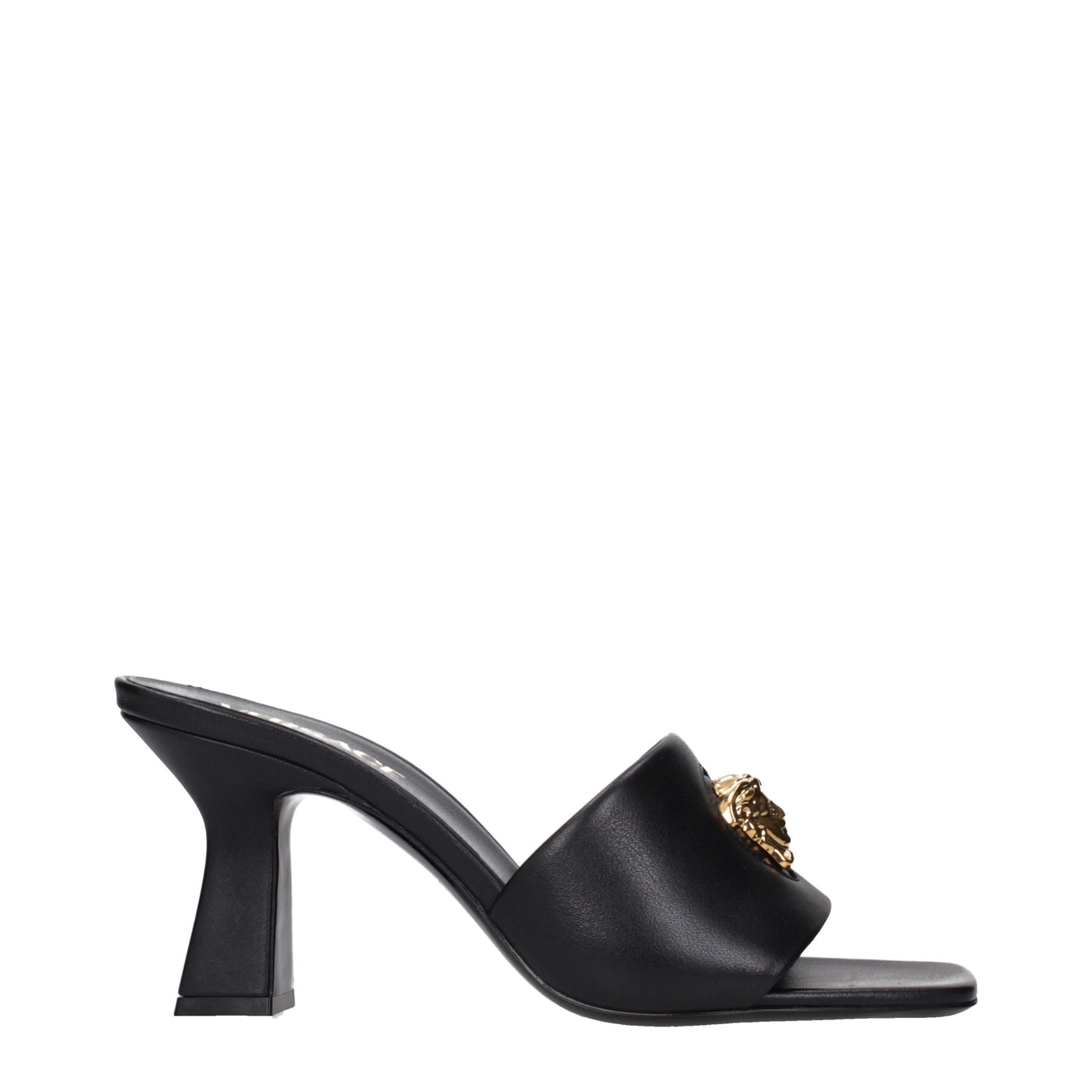 Sandales à talons aiguilles en cuir noir Versace
