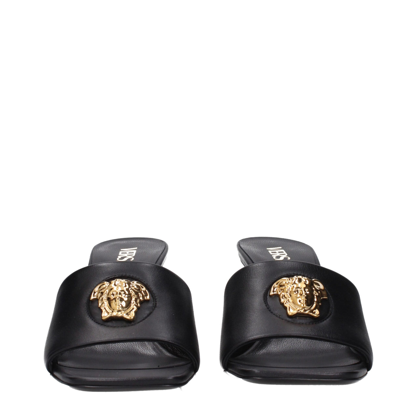 Sandales à talons aiguilles en cuir noir Versace