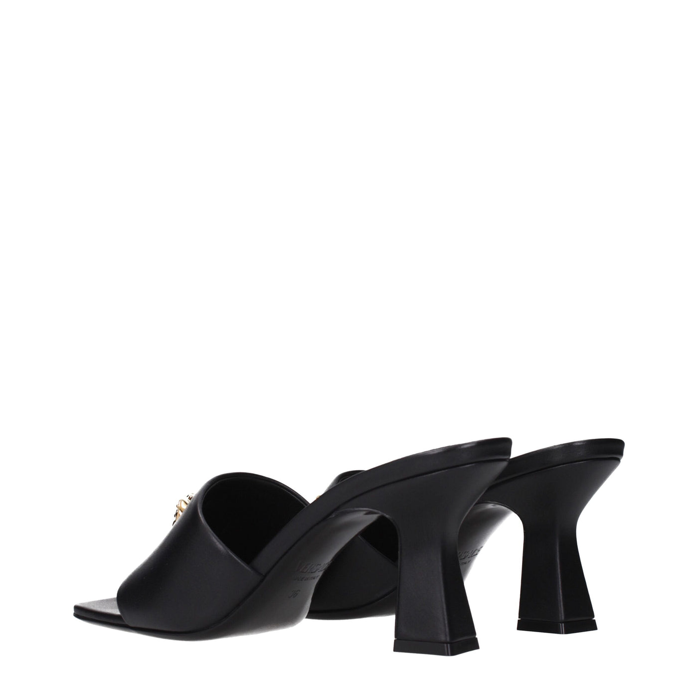 Sandales à talons aiguilles en cuir noir Versace