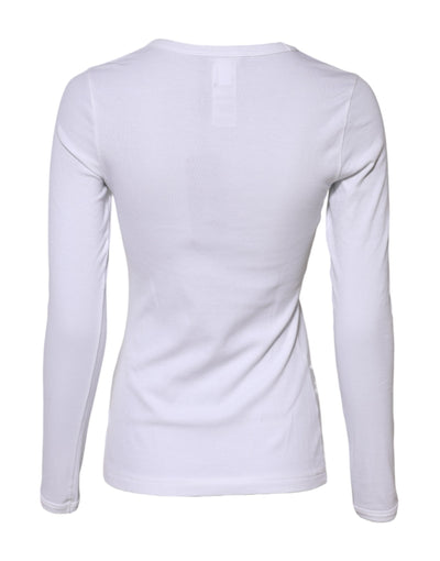 Dolce &amp; Gabbana Wit Katoenen Gebreid T-shirt met Ronde Hals en Lange Mouwen
