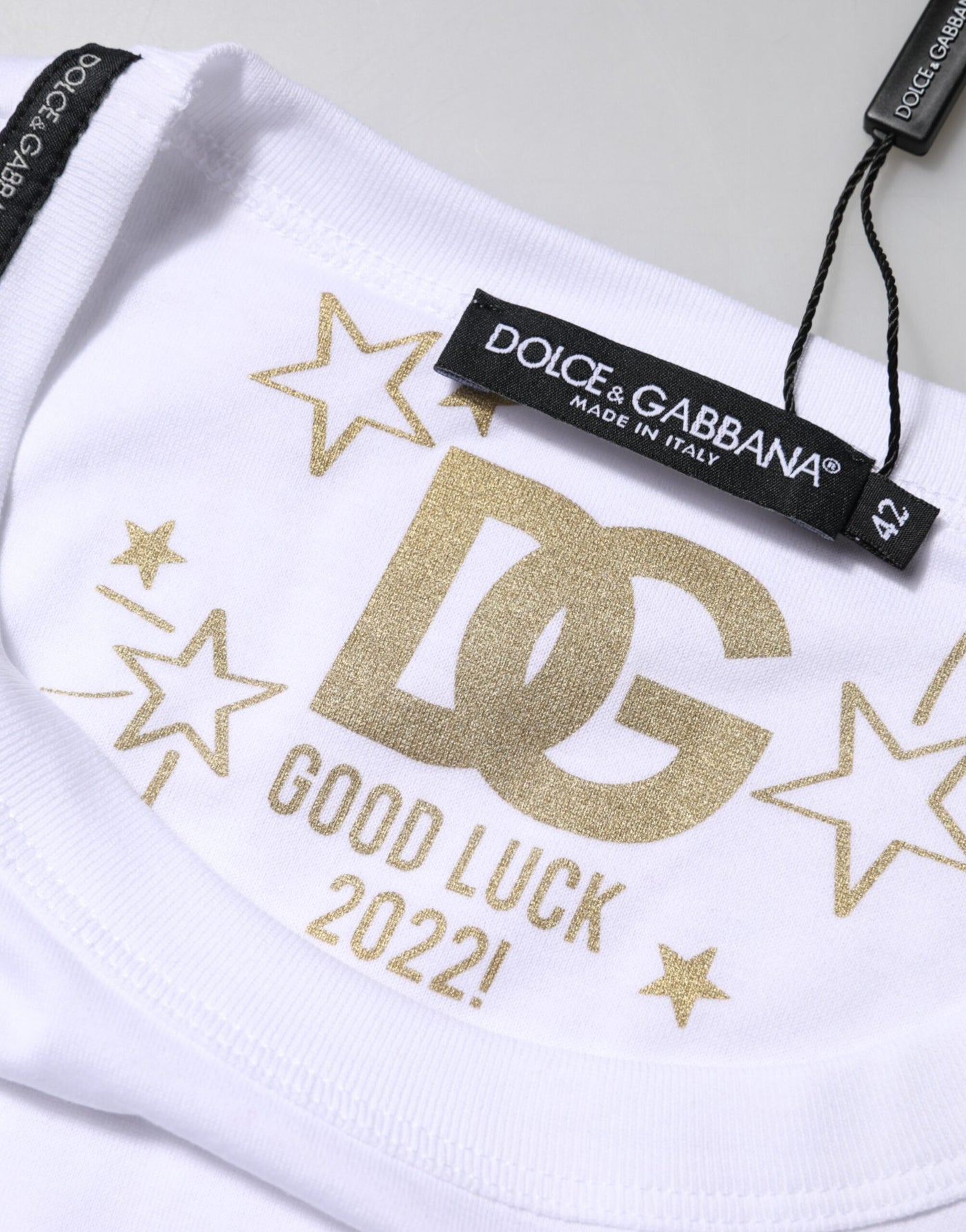 Dolce &amp; Gabbana Wit Katoenen Goodluck 2022 T-shirt met Ronde Hals