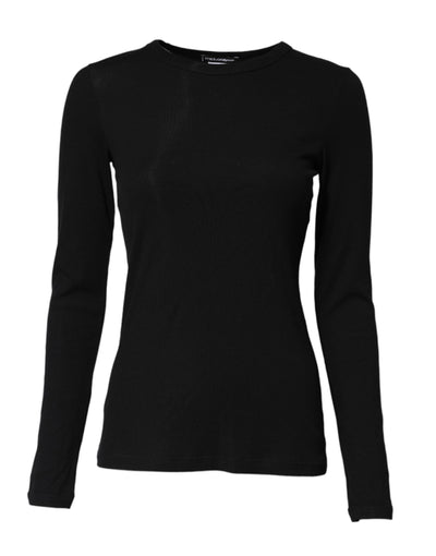 T-shirt col rond manches longues en maille de coton noir Dolce &amp; Gabbana