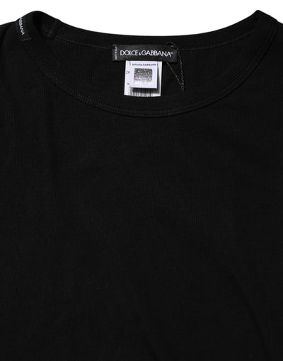 T-shirt col rond manches longues en maille de coton noir Dolce &amp; Gabbana