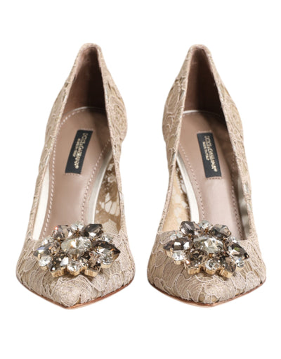 Dolce & Gabbana Beige Taormina Lace Crystal Heels Pumps Shoes
