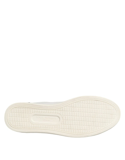 Dolce & Gabbana White Black Leather Low Top Sneakers Shoes