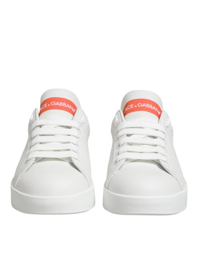 Dolce & Gabbana White Orange Leather Low Top Sneakers Shoes