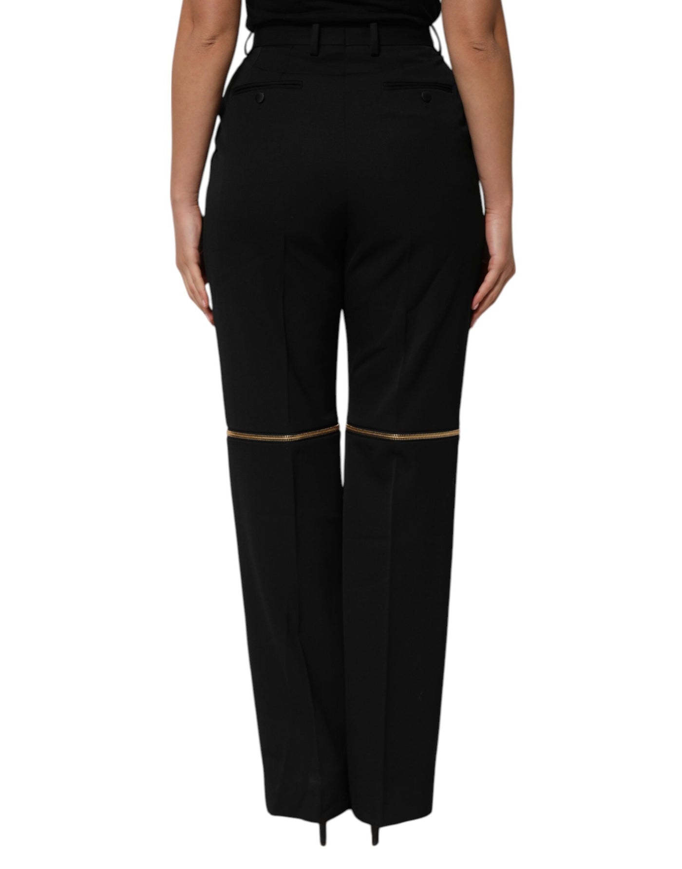 Pantalon droit en laine noir à fermeture éclair Dolce &amp; Gabbana