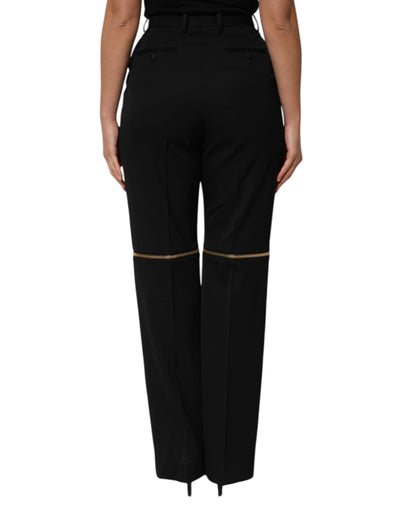 Pantalon droit en laine noir à fermeture éclair Dolce &amp; Gabbana