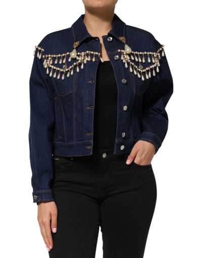 Veste en denim de coton bleu ornée de cristaux Dolce &amp; Gabbana