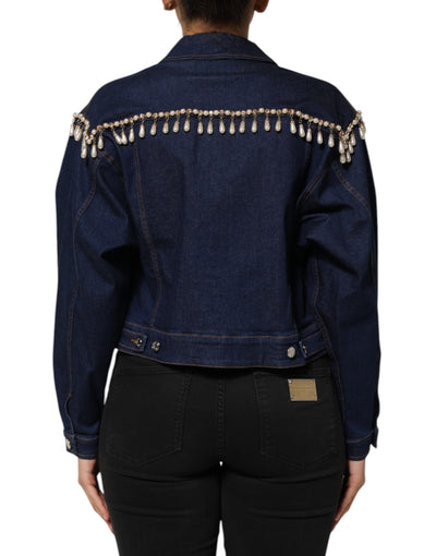 Veste en denim de coton bleu ornée de cristaux Dolce &amp; Gabbana