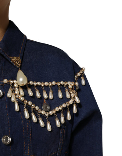 Veste en denim de coton bleu ornée de cristaux Dolce &amp; Gabbana