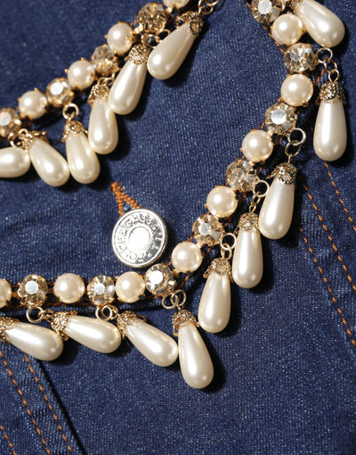 Veste en denim de coton bleu ornée de cristaux Dolce &amp; Gabbana