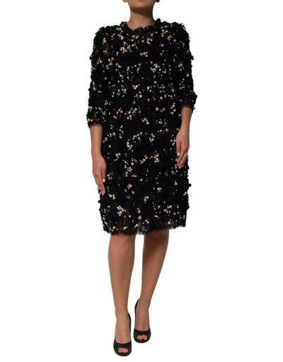 Dolce &amp; Gabbana Zwarte Viscose Shiftjurk met Parelversiering