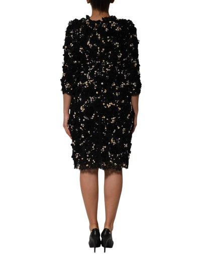Dolce &amp; Gabbana Zwarte Viscose Shiftjurk met Parelversiering