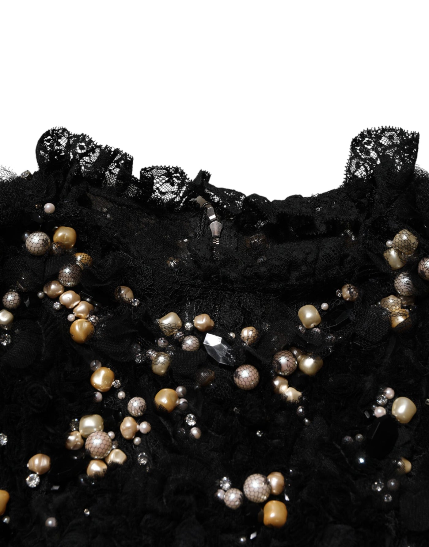 Dolce &amp; Gabbana Zwarte Viscose Shiftjurk met Parelversiering