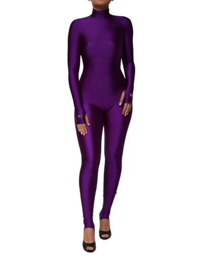 Dolce &amp; Gabbana paarse nylon coltrui bodycon jumpsuitjurk