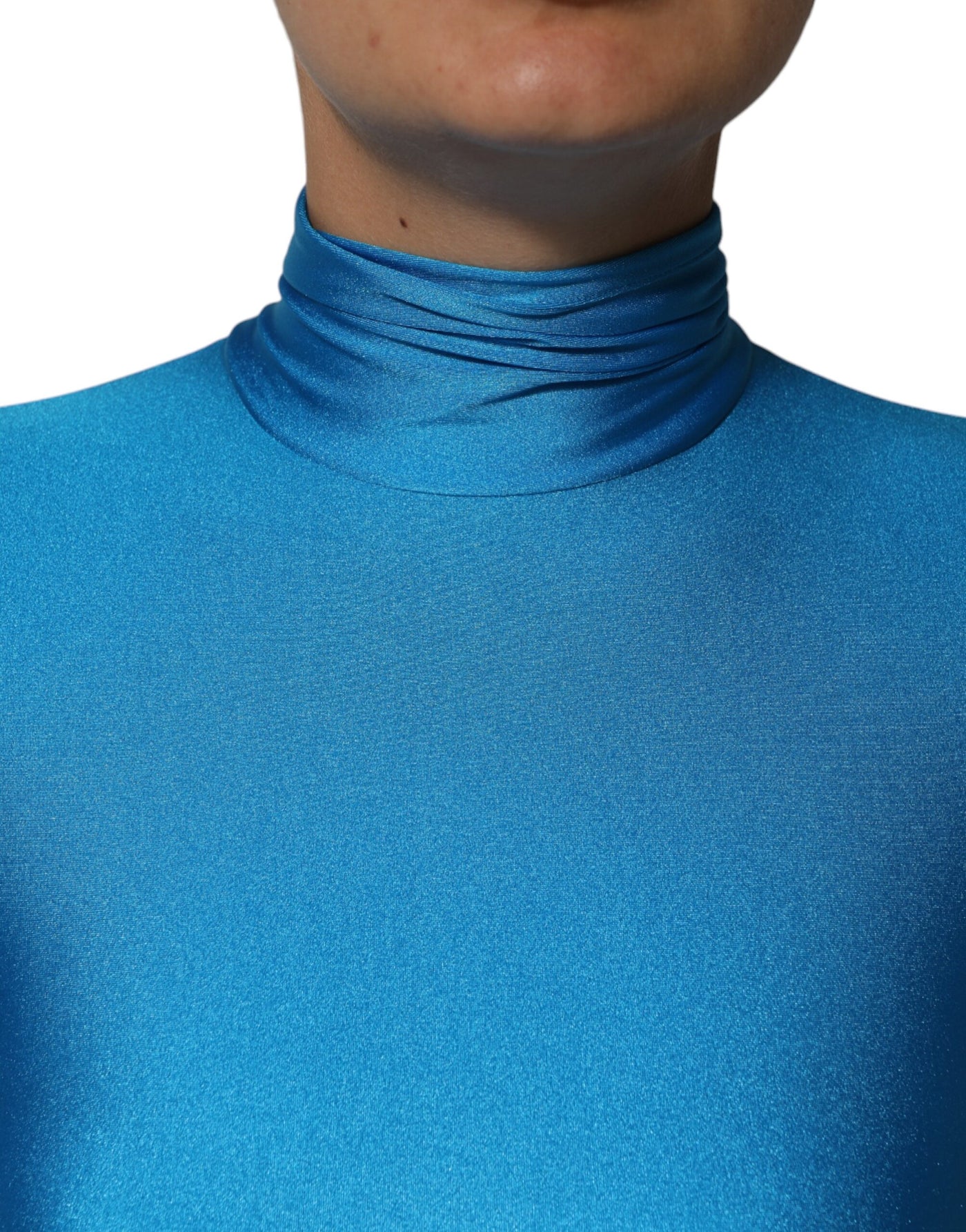Dolce &amp; Gabbana Blauwe Nylon Turtleneck Bodycon Jumpsuit Jurk