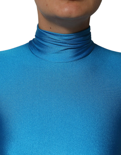 Dolce &amp; Gabbana Blauwe Nylon Turtleneck Bodycon Jumpsuit Jurk
