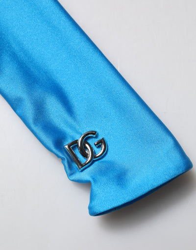 Dolce &amp; Gabbana Blauwe Nylon Turtleneck Bodycon Jumpsuit Jurk