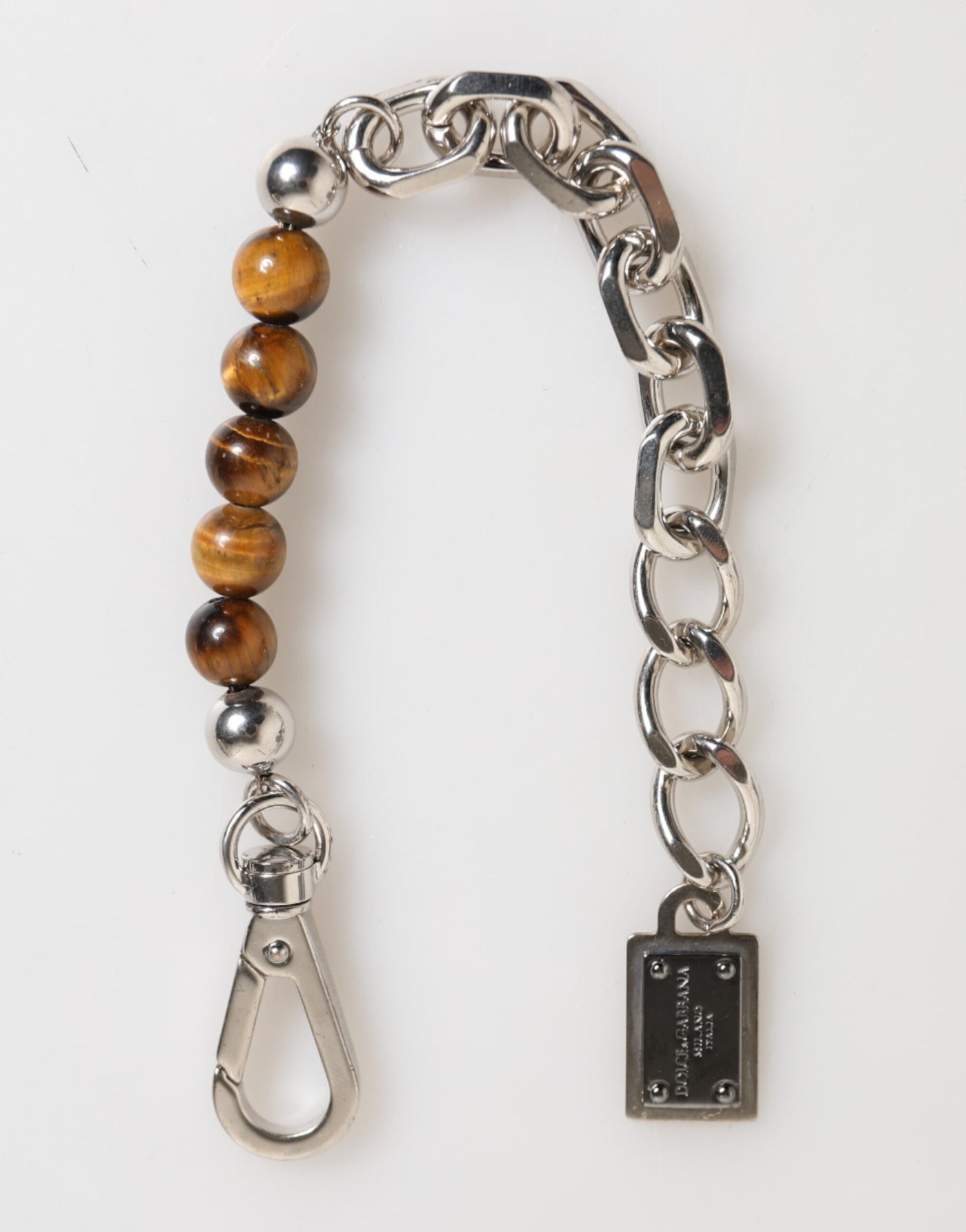 Bracelet Dolce &amp; Gabbana pour homme avec chaîne en argent et perles en laiton et fermoir mousqueton