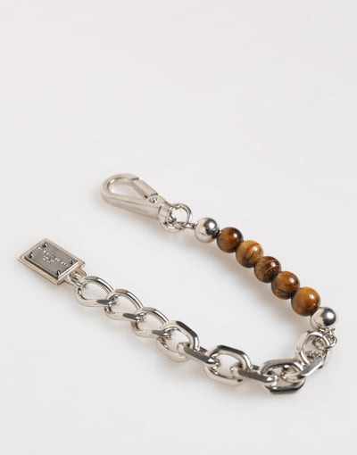 Bracelet Dolce &amp; Gabbana pour homme avec chaîne en argent et perles en laiton et fermoir mousqueton