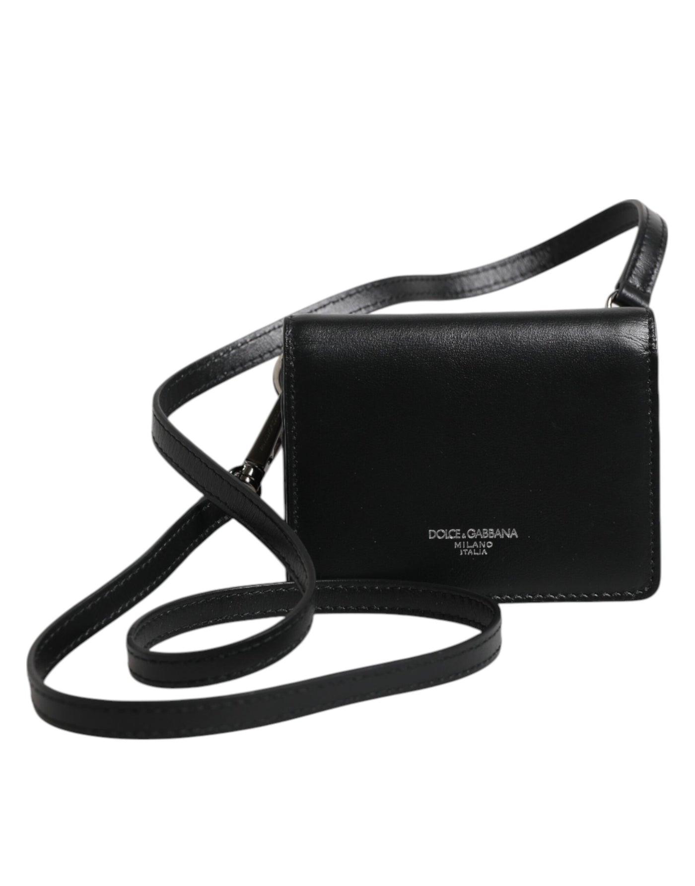 Dolce &amp; Gabbana Zwarte Leren Bifold Kaarthouder Crossbody Herentas