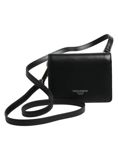 Dolce &amp; Gabbana Zwarte Leren Bifold Kaarthouder Crossbody Herentas