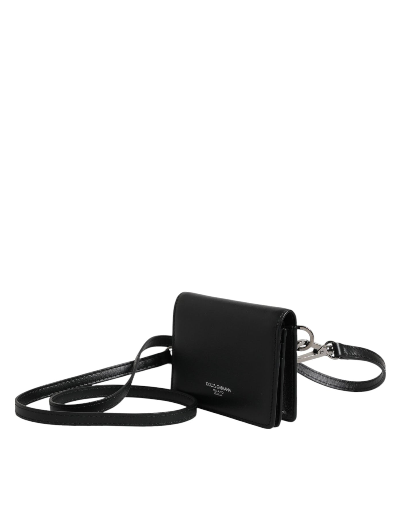 Dolce &amp; Gabbana Zwarte Leren Bifold Kaarthouder Crossbody Herentas