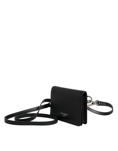 Dolce &amp; Gabbana Zwarte Leren Bifold Kaarthouder Crossbody Herentas
