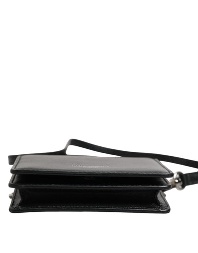 Dolce &amp; Gabbana Zwarte Leren Bifold Kaarthouder Crossbody Herentas