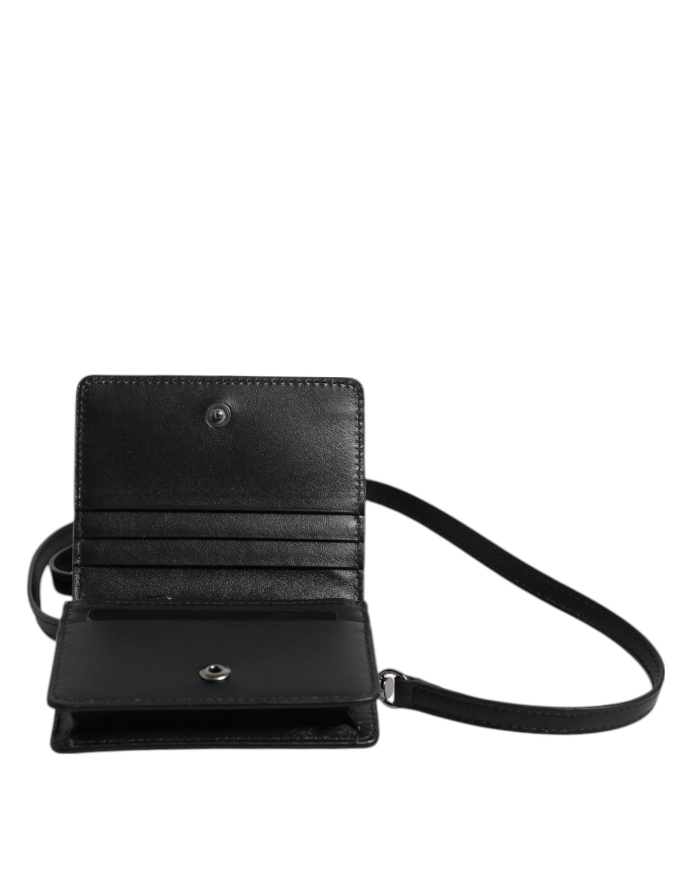 Dolce &amp; Gabbana Zwarte Leren Bifold Kaarthouder Crossbody Herentas