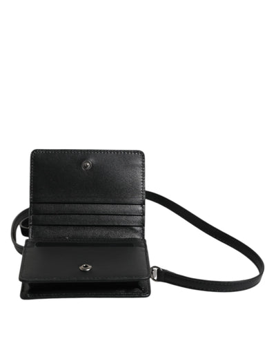Dolce &amp; Gabbana Zwarte Leren Bifold Kaarthouder Crossbody Herentas