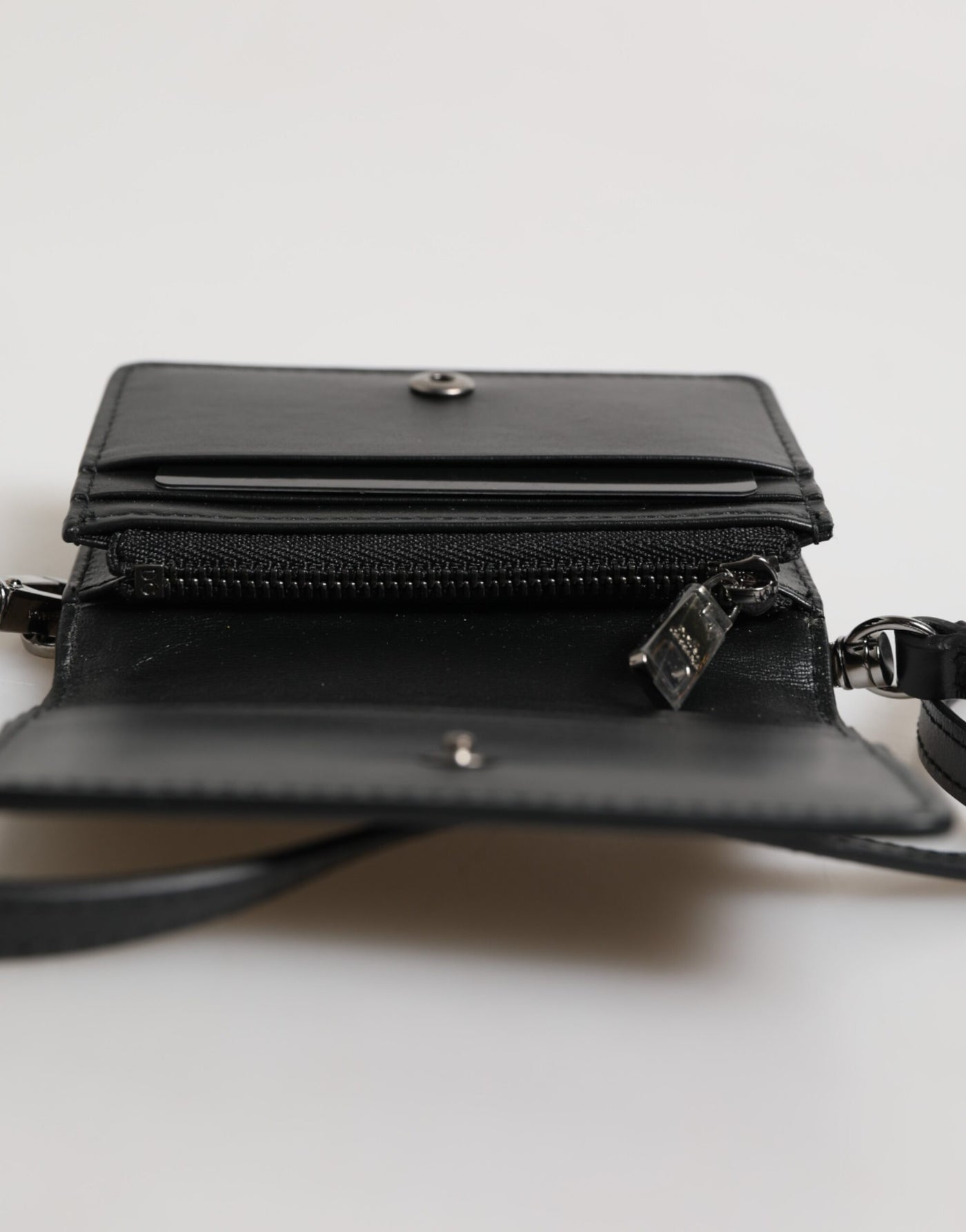 Dolce &amp; Gabbana Zwarte Leren Bifold Kaarthouder Crossbody Herentas