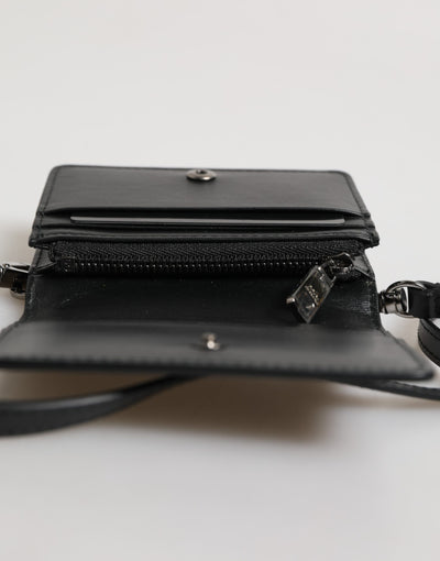 Dolce &amp; Gabbana Zwarte Leren Bifold Kaarthouder Crossbody Herentas