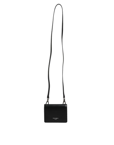 Dolce &amp; Gabbana Zwarte Leren Bifold Kaarthouder Crossbody Herentas