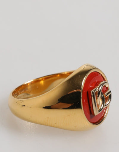 Dolce &amp; Gabbana Goudkleurige Echte Messing Rode DG Logo Herenring