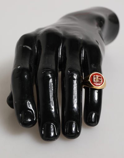 Dolce &amp; Gabbana Goudkleurige Echte Messing Rode DG Logo Herenring