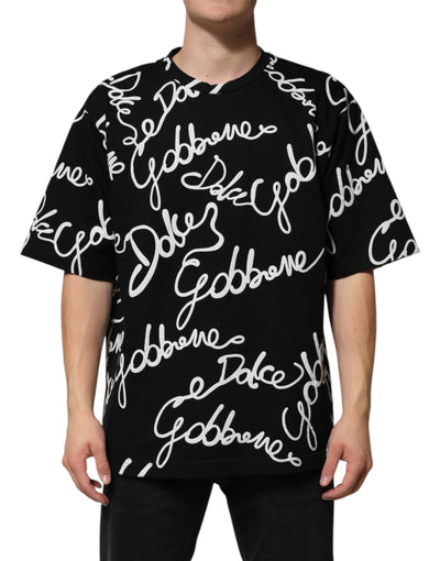 T-shirt ras du cou en coton noir avec logo imprimé Dolce &amp; Gabbana