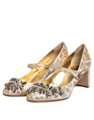 Escarpins Mary Jane Dolce &amp; Gabbana en jacquard doré et cristal