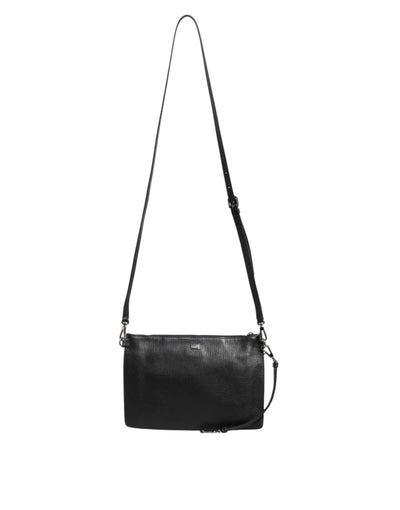 Dolce & Gabbana Black Palmellato Leather Logo Plaque Shoulder Borse Bag