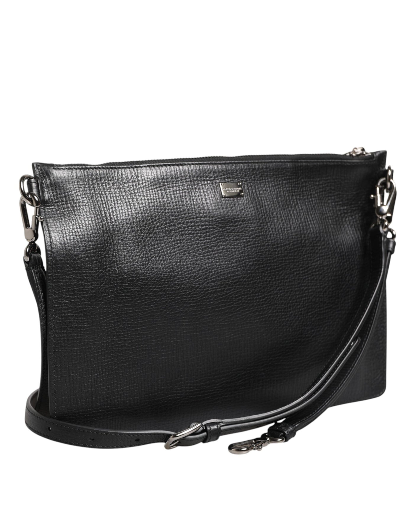 Dolce & Gabbana Black Palmellato Leather Logo Plaque Shoulder Borse Bag