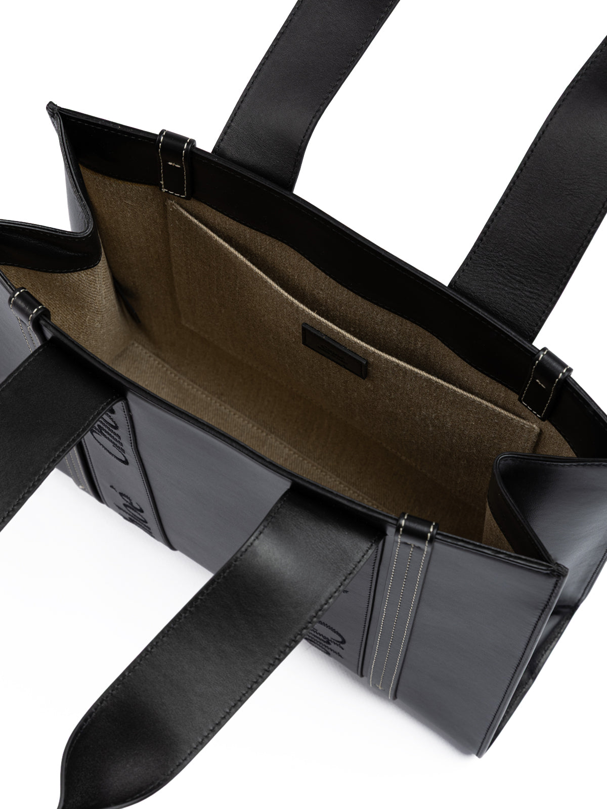 Sac fourre-tout moyen en cuir noir avec logo brodé Woody de Chloé