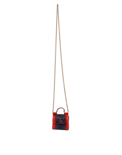 Dolce & Gabbana Red Blue Leather Sicily Crossbody Chain SatchelBorse Bag